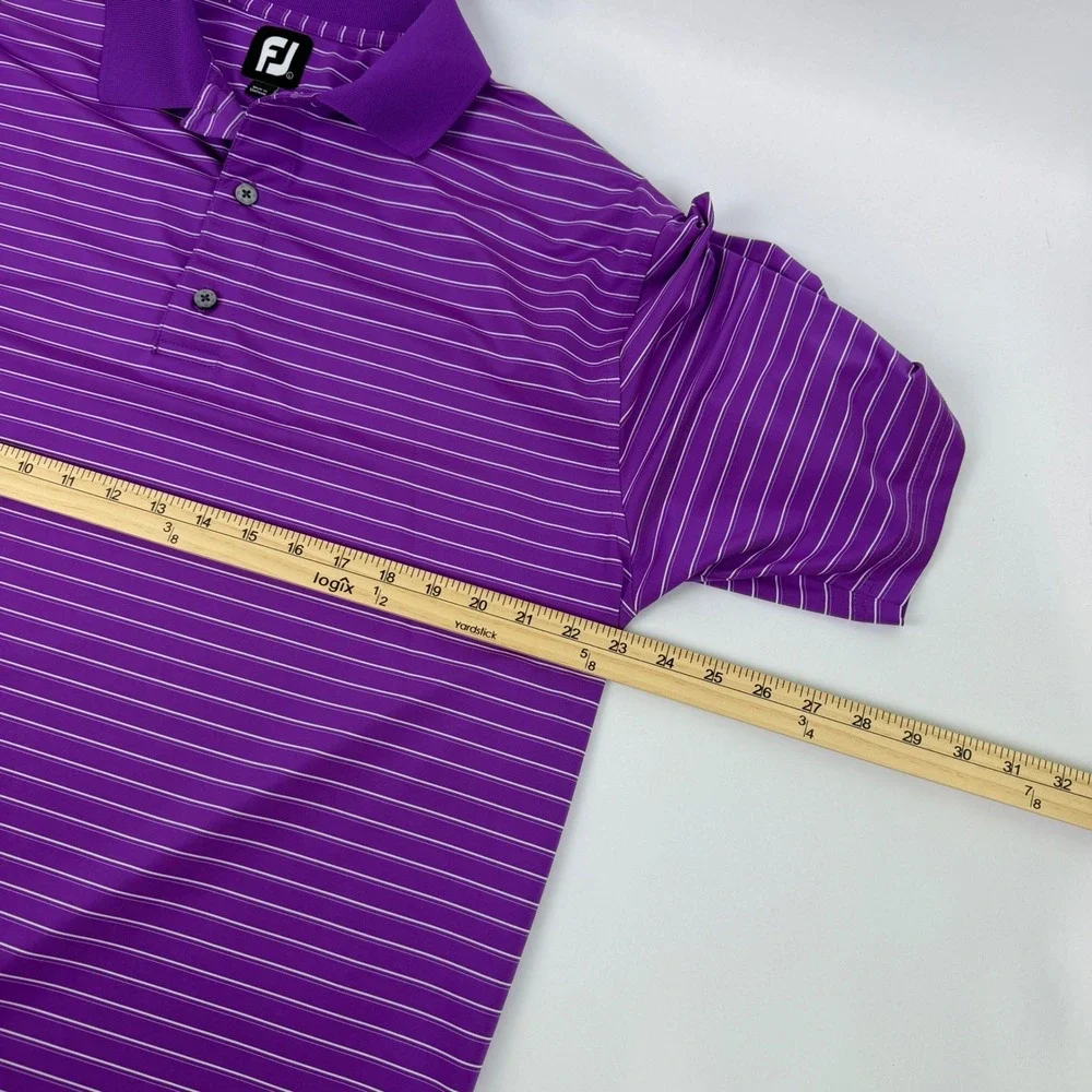 FootJoy Mens ProDry Golf Polo Shirt‎ Purple White Striped Estero CC Logo Large